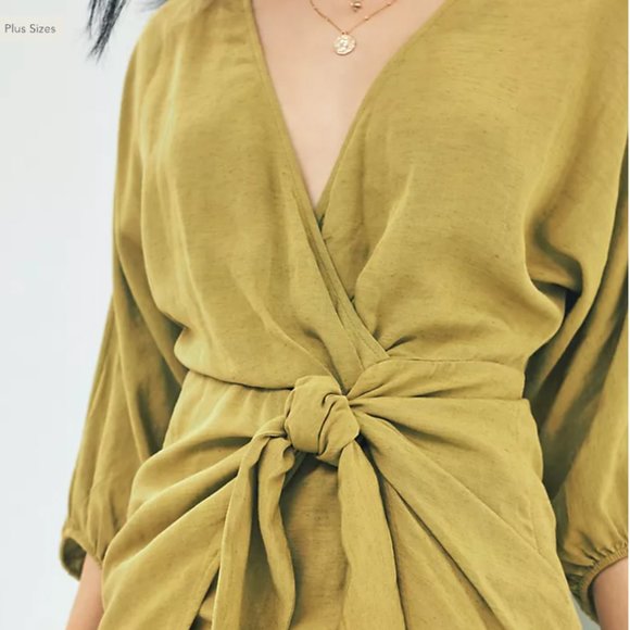NWT ANTHROPOLOGIE | Puff-Sleeve Wrap Mini Dress Green 2P - Picture 5 of 8